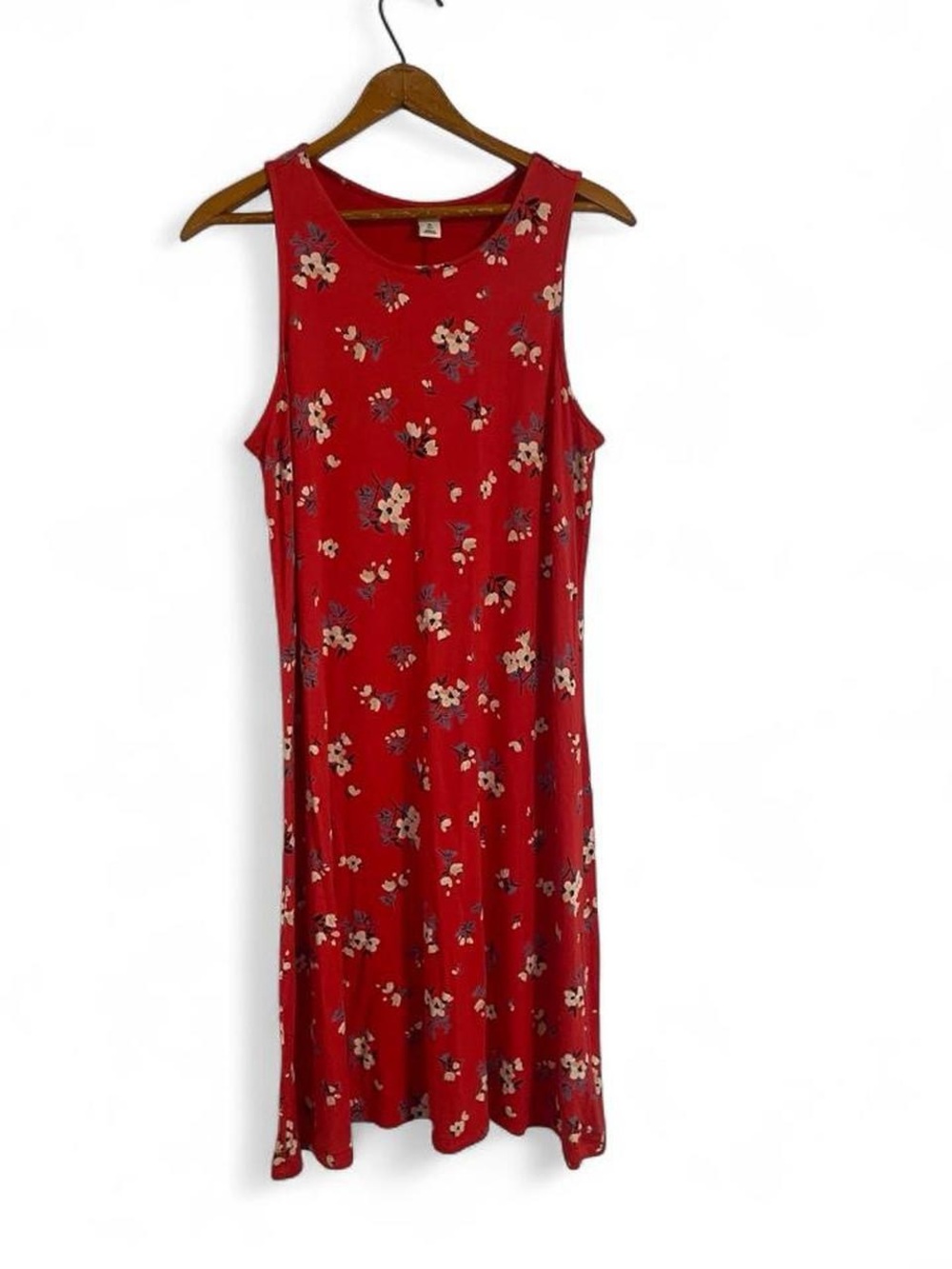 Old Navy Women's M Tall Red Floral Sleeveless Knee Length Dress Stretchy Rayon